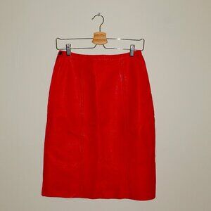 Cherry Red Leather Pencil Skirt